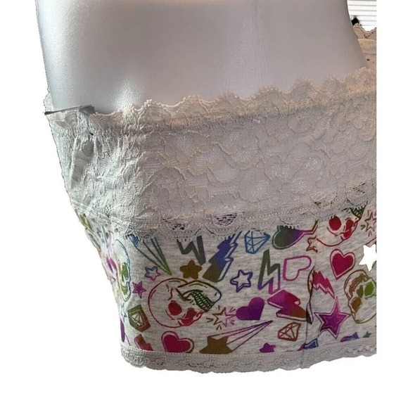 Torrid 0 Gray Electric Skull-Heart Print Scallop Lace Waistband Cheeky Panties - Picture 3 of 5